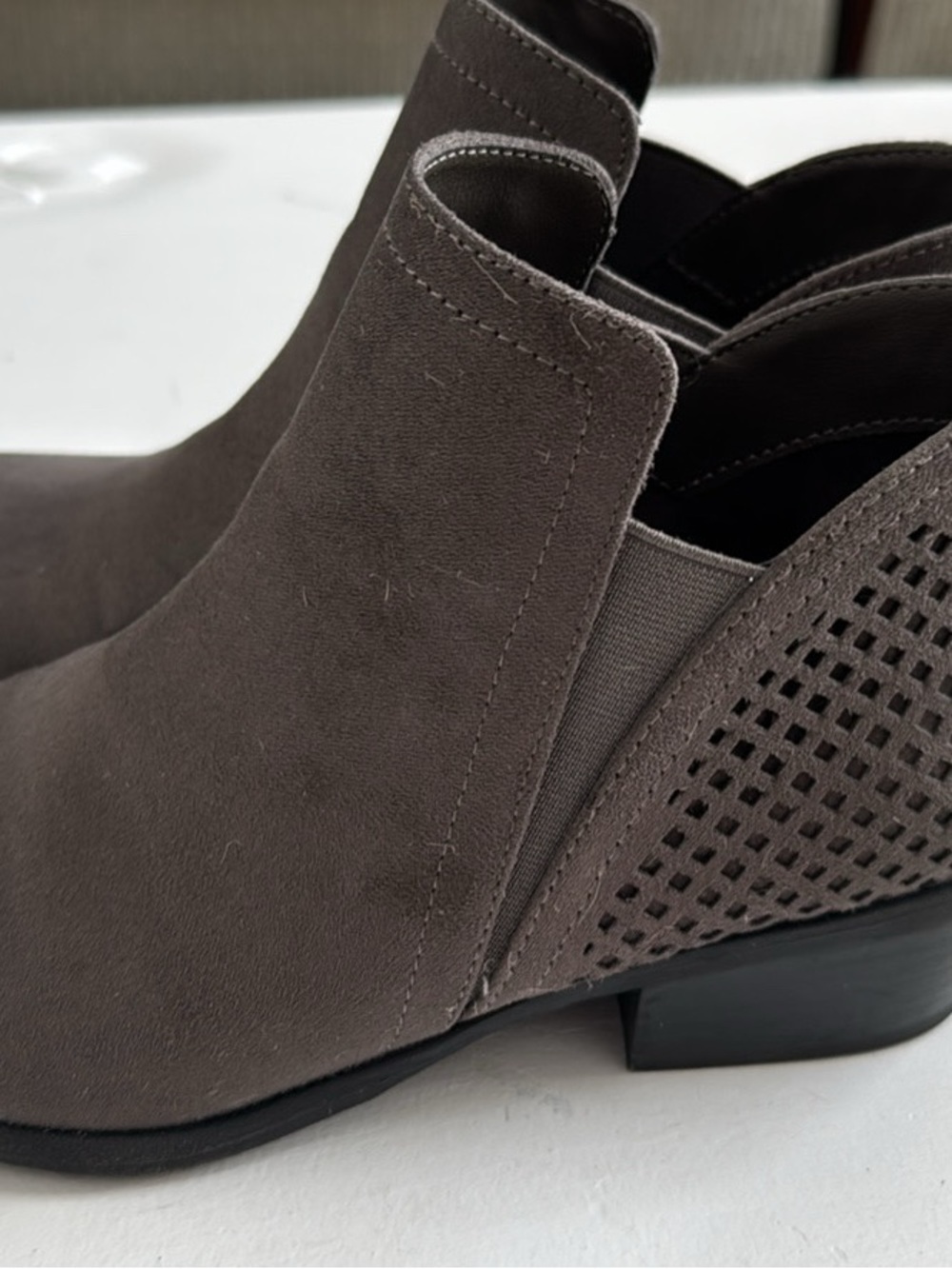 MIA Charcoal Gray Suede Cutout Ankle Booties